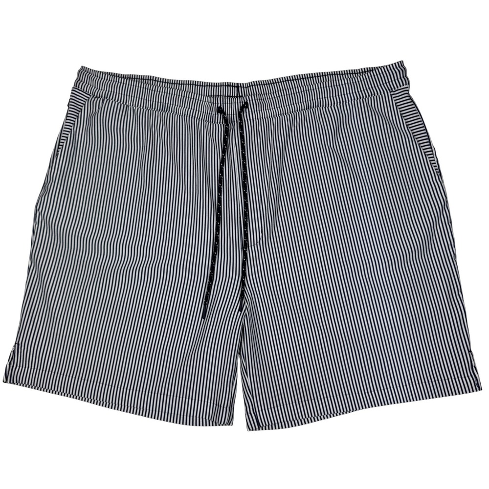 Society of One Striped Casual Drawstring Shorts Mens 3XL Navy Off-White Stretch